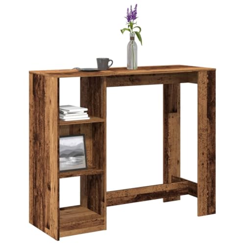 Qnhdfrt Bartisch mit Regal Altholz-Optik 124x46x103,5 cm Holzwerkstoff Robust mit 4 Fächern Stauraum für Küche Wohnzimmer Essbereich oder Balkon von Qnhdfrt