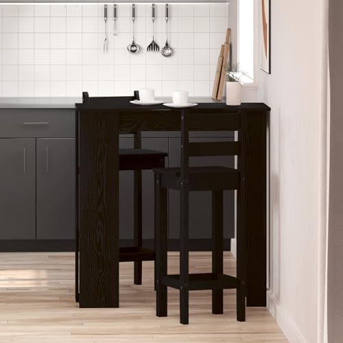 Qnhdfrt Bartisch mit Regal Schwarz Eiche Massivholz 102x50x103,5 cm Rechteckig Mattes Finish Modernes Design für Küche Esszimmer Platz für 4 Personen von Qnhdfrt