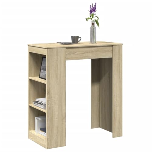 Qnhdfrt Bartisch mit Regal Sonoma-Eiche Holzwerkstoff 95x47x103,5 cm Stehtisch mit 3 Fächern für Küche Wohnzimmer Balkon – Robustes Material und Vielseitig von Qnhdfrt