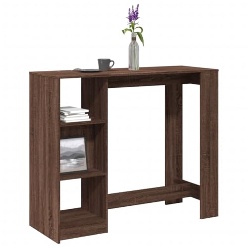 Qnhdfrt Bartisch mit Regal Stehtisch Küchentisch Braun Eiche 124x46x103,5 cm Holzwerkstoff 4 Fächer Robust für Küche Wohnzimmer Essbereich Balkon von Qnhdfrt