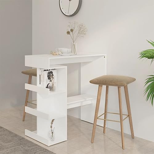 Qnhdfrt Bartisch mit Regal Weiß 100x50x101,5 cm Holzwerkstoff Moderner Stehtisch mit 3 Ablagen und Fußstütze für Küche Balkon kleine Räume von Qnhdfrt