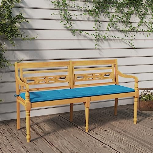 Qnhdfrt Batavia Gartenbank Outdoor 150 cm mit Blauem Kissen Massivholz Teak Komfortable Sitzbank mit Lehne für Garten Balkon Terrasse von Qnhdfrt