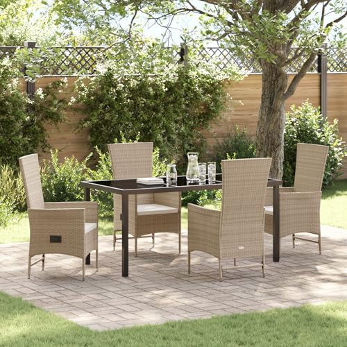 Qnhdfrt Beige Gartenstühle Set mit Kissen 2 Stühle Outdoor Poly-Rattan Rechteckig Pulverbeschichtet Verstellbare Rückenlehne Leicht Modern für Terrasse Balkon Garten von Qnhdfrt