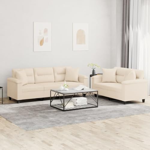 Qnhdfrt Beige Mikrofaser Sofa Garnitur 2-TLG. mit Kissen Robustes Gestell Bequemes Sitzerlebnis für Wohnzimmer Lounge und Entspannung Qnhdfrt Beige Mikrofaser Sofa Garnitur 2-TLG. mit Kissen Robustes Gestell Bequemes Sitzerlebnis für Wohnzimmer Lounge und Entspannung von Qnhdfrt