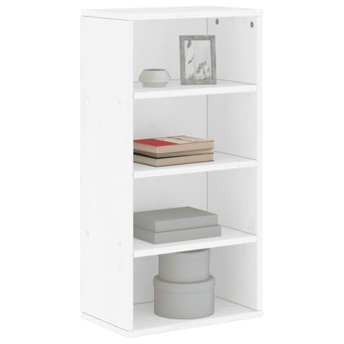 Qnhdfrt Beistellschrank ODDA Weiß Massivholz Kiefer 40x24x79 cm mit 4 offenen Fächern Klassischer Aufbewahrungsschrank für Schlafzimmer und Wohnzimmer von Qnhdfrt