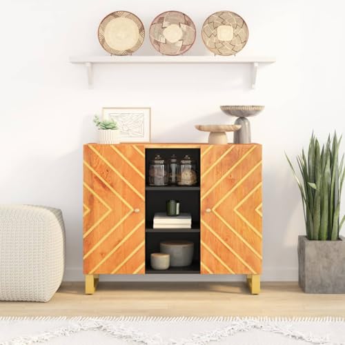 Qnhdfrt Beistellschrank Sideboard Massivholz Mango 90x33,5x75cm Braun Schwarz Stauraum Küche Wohnzimmer Flur Qnhdfrt Beistellschrank Sideboard Massivholz Mango 90x33,5x75cm Braun Schwarz Stauraum Küche Wohnzimmer Flur von Qnhdfrt