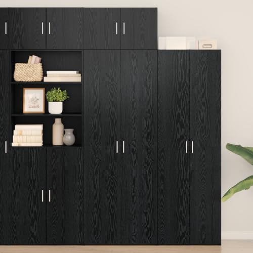 Qnhdfrt Beistellschrank Sideboard Schwarz Eiche 70x42,5x225 cm mit 4 Türen und 3 verstellbaren Regalen für Esszimmer Wohnzimmer Aufbewahrung von Qnhdfrt