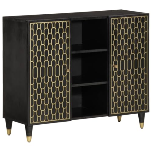 Qnhdfrt Beistellschrank aus massivem Mangoholz Handgeschnitztes Design 90x33x75 cm schwarz Holzbeine für Wohnzimmer Küche Flur Qnhdfrt Beistellschrank aus massivem Mangoholz Handgeschnitztes Design 90x33x75 cm schwarz Holzbeine für Wohnzimmer Küche Flur von Qnhdfrt