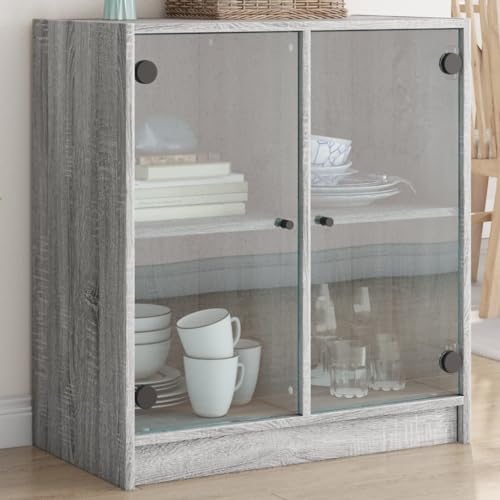 Qnhdfrt Beistellschrank mit Glastüren Grau Sonoma 68x37x75,5 cm Zeitloses Design für Wohnzimmer Flur Robust mit Stauraum von Qnhdfrt