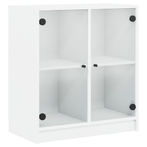 Qnhdfrt Beistellschrank mit Glastüren Weiß Sideboard Vitrine 68x37x75,5 cm für Wohnzimmer Küche Flur Zeitloses Design Stauraum Präsentation von Qnhdfrt