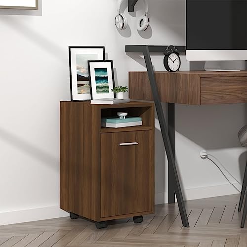 Qnhdfrt Beistellschrank mit Rollen Braun Eichen-Optik 33x38x60cm Mobiler Aufbewahrungsschrank mit Feststellbaren Lenkrollen und Flexibler Tür für Wohnzimmer Küche Balkon von Qnhdfrt