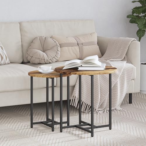 Qnhdfrt Beistelltisch 2er Set Vintage Holz Metall Rund Braun 50cm Höhe Beistelltisch klein für Wohnzimmer Schlafzimmer mit rustikalem Look Qnhdfrt Beistelltisch 2er Set Vintage Holz Metall Rund Braun 50cm Höhe Beistelltisch klein für Wohnzimmer Schlafzimmer mit rustikalem Look von Qnhdfrt