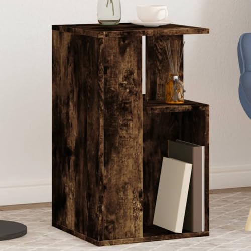 Qnhdfrt Beistelltisch Couchtisch Nachttisch in Räuchereiche Holzwerkstoff 35x35x60 cm Modern mit Stauraum und Ablagen für Wohnzimmer Schlafzimmer Flur von Qnhdfrt