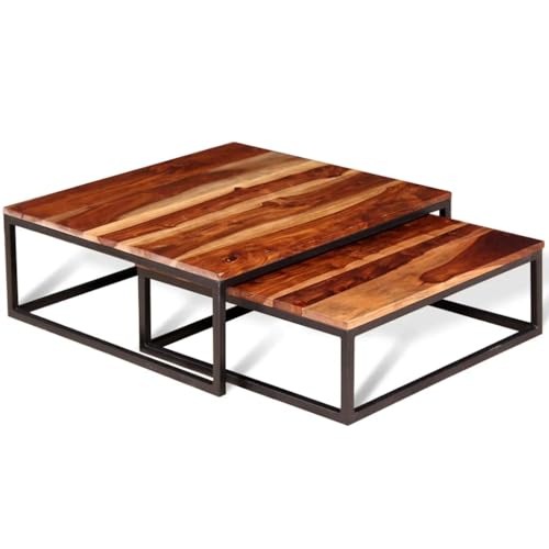 Qnhdfrt Beistelltisch Set 2-TLG. aus Massivholz Palisander mit Metallgestell Retro Stil für Couchtisch Nachttisch im Wohnzimmer Schlafzimmer Platzsparend Einzigartige Maserung Qnhdfrt Beistelltisch Set 2-TLG. aus Massivholz Palisander mit Metallgestell Retro Stil für Couchtisch Nachttisch im Wohnzimmer Schlafzimmer Platzsparend Einzigartige Maserung von Qnhdfrt