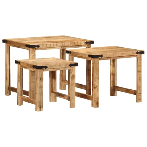 Qnhdfrt Beistelltisch Set 3 STK. Massivholz Mango Raue Oberfläche Industrielles Design Nesting Tische für kleines Zimmer Wohnzimmer Büro Balkon Garten Qnhdfrt Beistelltisch Set 3 STK. Massivholz Mango Raue Oberfläche Industrielles Design Nesting Tische für kleines Zimmer Wohnzimmer Büro Balkon Garten von Qnhdfrt