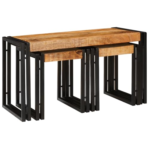 Qnhdfrt Beistelltisch Set mit 3 Tischen aus Massivem Mangoholz - Nesting Tische Braun Rechteckig für Wohnzimmer und Büro Platzsparendes Design Robust Qnhdfrt Beistelltisch Set mit 3 Tischen aus Massivem Mangoholz - Nesting Tische Braun Rechteckig für Wohnzimmer und Büro Platzsparendes Design Robust von Qnhdfrt