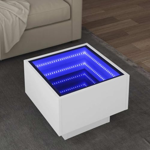 Qnhdfrt Beistelltisch mit LED Weiß 40x40x30 cm Holzwerkstoff Infinity-Spiegel für Wohnzimmer Schlafzimmer von Qnhdfrt