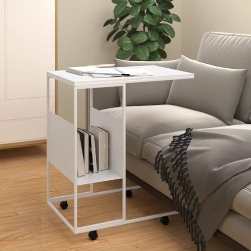 Qnhdfrt Beistelltisch mit Rollen Weiß C-Design 55x36x63,5 cm Holzwerkstoff und Eisen - Mobiler Kleiner Tisch für Sofa Bett Wohnzimmer Schlafzimmer Qnhdfrt Beistelltisch mit Rollen Weiß C-Design 55x36x63,5 cm Holzwerkstoff und Eisen - Mobiler Kleiner Tisch für Sofa Bett Wohnzimmer Schlafzimmer von Qnhdfrt