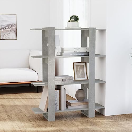 Qnhdfrt Betongrau Bücherregal Raumteiler 100x30x123,5 cm Schmal Regal aus Holzwerkstoff mit Vielseitigem Stauraum für Wohnzimmer Deko und Aufbewahrung von Qnhdfrt