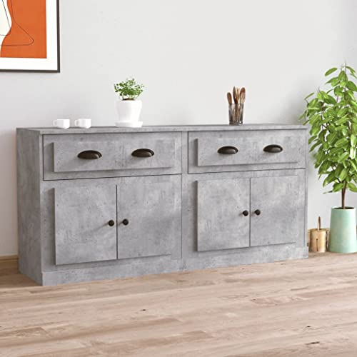 Qnhdfrt Betongrau Sideboard Schrank Set 2 Stück aus Holzwerkstoff 70x35.5x67.5cm mit Zeitlosem Design und viel Stauraum für Wohnzimmer Flur Esszimmer von Qnhdfrt