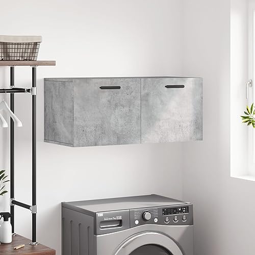 Qnhdfrt Betongrau Wandschrank aus Holzwerkstoff Hängeschrank 80x36,5x35 cm mit Stauraum für Wandmontage – Organizer zur Aufbewahrung in Küche Bad und Wohnzimmer von Qnhdfrt