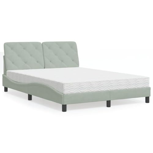 Qnhdfrt Bett mit Matratze 120x200 cm Samt Hellgrau Modernes Bettgestell mit Kopfteil und Schaumstoffmatratze H2/H3 für erholsamen Schlaf von Qnhdfrt