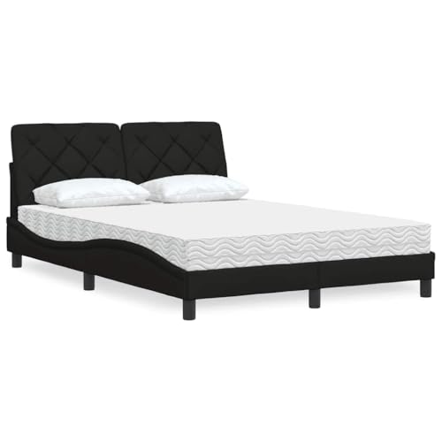 Qnhdfrt Bett mit Matratze 140x190 cm Schwarz Stoff Modernes Design mit Lattenrost und Kopfteil-Kissen für Schlafzimmer Gästebett oder Jugendbett Qnhdfrt Bett mit Matratze 140x190 cm Schwarz Stoff Modernes Design mit Lattenrost und Kopfteil-Kissen für Schlafzimmer Gästebett oder Jugendbett von Qnhdfrt