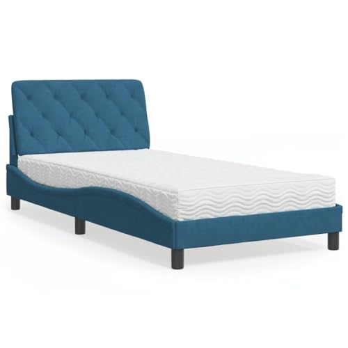 Qnhdfrt Bett mit Matratze Blau 100x200 cm Samt Modernes Wellendesign mit Kopfteil und 3 Schichten Schaumstoffmatratze H2 H3 Härtegrad für Schlafzimmer Gästebett oder Jugendzimmer Qnhdfrt Bett mit Matratze Blau 100x200 cm Samt Modernes Wellendesign mit Kopfteil und 3 Schichten Schaumstoffmatratze H2 H3 Härtegrad für Schlafzimmer Gästebett oder Jugendzimmer von Qnhdfrt