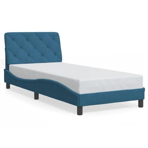 Qnhdfrt Bett mit Matratze Blau 90x190 cm Samt Modernes Wellendesign mit Schaumstoffmatratze H2 H3 Härtegrad Kiefernholz Gestell für Schlafzimmer Gästebett oder Jugendzimmer Qnhdfrt Bett mit Matratze Blau 90x190 cm Samt Modernes Wellendesign mit Schaumstoffmatratze H2 H3 Härtegrad Kiefernholz Gestell für Schlafzimmer Gästebett oder Jugendzimmer von Qnhdfrt