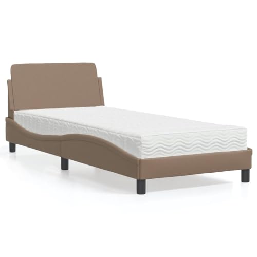 Qnhdfrt Bett mit Matratze Dover Cappuccino-Braun 80x200 cm Kunstleder Bettgestell mit Schaumstoffmatratze H2 H3 Härtegrad Modernes Wellendesign für Schlafzimmer von Qnhdfrt