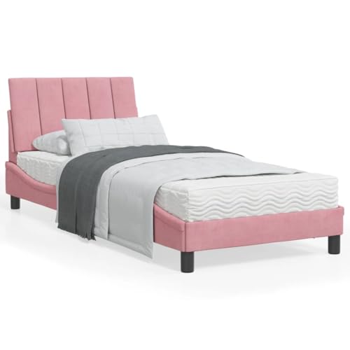 Qnhdfrt Bett mit Matratze Hanko 90x190 cm Rosafarbenes Samt Bettgestell mit Schaumstoffmatratze und Wellendesign für Schlafzimmer Modernes Design Qnhdfrt Bett mit Matratze Hanko 90x190 cm Rosafarbenes Samt Bettgestell mit Schaumstoffmatratze und Wellendesign für Schlafzimmer Modernes Design von Qnhdfrt