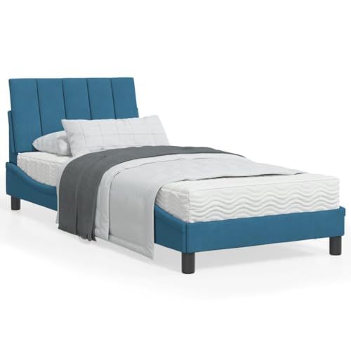 Qnhdfrt Bett mit Matratze Hanko Blau 90x200 cm Samt Modernes Wellendesign mit Kopfteil und 3-Schicht Schaumstoffmatratze H2/H3 für erholsamen Schlaf Qnhdfrt Bett mit Matratze Hanko Blau 90x200 cm Samt Modernes Wellendesign mit Kopfteil und 3-Schicht Schaumstoffmatratze H2/H3 für erholsamen Schlaf von Qnhdfrt