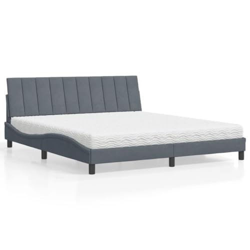 Qnhdfrt Bett mit Matratze Hanko Dunkelgrau 180x200 cm Samt Modernes Wellendesign mit Schaumstoffmatratze H2/H3 für optimalen Schlafkomfort von Qnhdfrt
