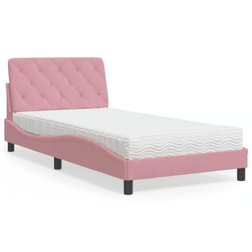 Qnhdfrt Bett mit Matratze Rosa 100x200 cm Samt Modernes Wellendesign mit Kopfteil und 3 Schichten Schaumstoffmatratze H2 H3 Härtegrad für Schlafzimmer Gästebett oder Jugendzimmer Qnhdfrt Bett mit Matratze Rosa 100x200 cm Samt Modernes Wellendesign mit Kopfteil und 3 Schichten Schaumstoffmatratze H2 H3 Härtegrad für Schlafzimmer Gästebett oder Jugendzimmer von Qnhdfrt