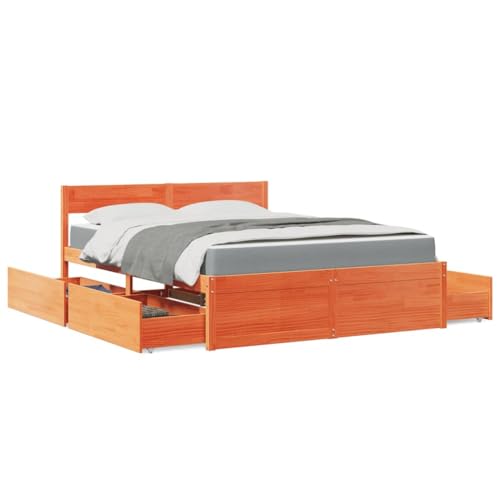 Qnhdfrt Bett mit Schubladen und Matratze 160x200 cm Massivholz Kiefer Wachsbraun Stauraum Taschenfederkernmatratze für Schlafzimmer Gästebett Qnhdfrt Bett mit Schubladen und Matratze 160x200 cm Massivholz Kiefer Wachsbraun Stauraum Taschenfederkernmatratze für Schlafzimmer Gästebett von Qnhdfrt