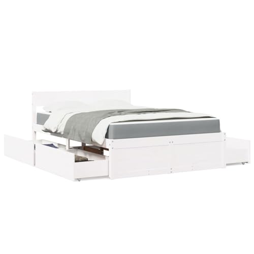 Qnhdfrt Bett mit Schubladen und Matratze Weiß 140x190 cm Massivholz Kiefer Modernes Design mit Taschenfederkern für optimalen Komfort von Qnhdfrt
