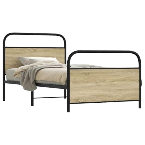 Qnhdfrt Bettgestell 100x200 cm mit Lattenrost Stahlgestell Räuchereiche solide Konstruktion für Schlafzimmer Gästebett von Qnhdfrt