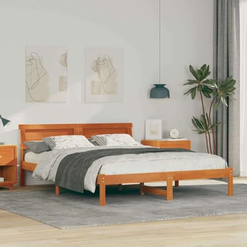 Qnhdfrt Bettgestell 140x200 cm aus Kiefernholz mit LED Beleuchtung Modernes Plattformbett mit Schublade und Kopfteil für stilvolles Schlafzimmer von Qnhdfrt