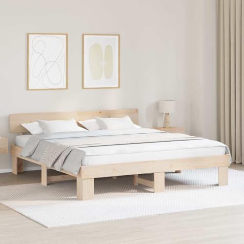 Qnhdfrt Bettgestell 180 x 200 cm Massivkiefer Modernes Design mit Festem Lattenrost Robustes Holzbett für Schlafzimmer ohne Boxspring von Qnhdfrt