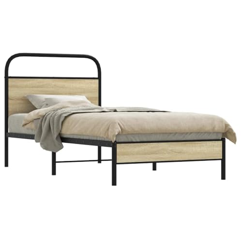 Qnhdfrt Bettgestell 80x200 cm Sonoma Eiche Stahl Metallbett mit Kopfteil und Lattenrost Robustes Design für Schlafzimmer Gästebett oder Jugendbett Qnhdfrt Bettgestell 80x200 cm Sonoma Eiche Stahl Metallbett mit Kopfteil und Lattenrost Robustes Design für Schlafzimmer Gästebett oder Jugendbett von Qnhdfrt