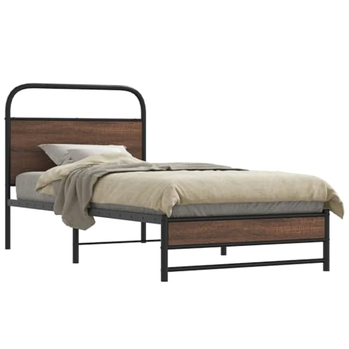 Qnhdfrt Bettgestell 90x190 cm Braun Eichen-Optik mit Metallrahmen und Kopfteil Robustes Stahlbett mit Lattenrost für Schlafzimmer Gästebett oder Jugendzimmer Qnhdfrt Bettgestell 90x190 cm Braun Eichen-Optik mit Metallrahmen und Kopfteil Robustes Stahlbett mit Lattenrost für Schlafzimmer Gästebett oder Jugendzimmer von Qnhdfrt