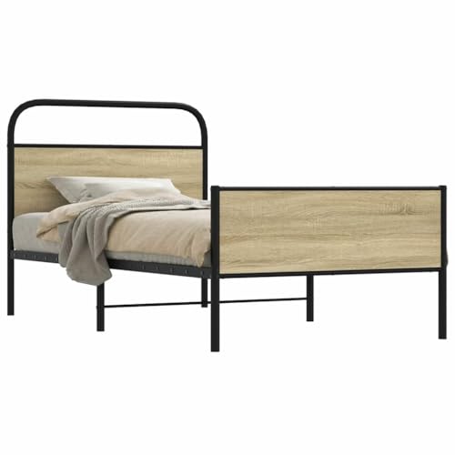 Qnhdfrt Bettgestell 90x190 cm aus Stahl mit Lattenrost Sonoma Eiche Holzwerkstoff Robustes Metallbett mit Kopfteil und Fußteil für Schlafzimmer Gästebett oder Jugendzimmer Qnhdfrt Bettgestell 90x190 cm aus Stahl mit Lattenrost Sonoma Eiche Holzwerkstoff Robustes Metallbett mit Kopfteil und Fußteil für Schlafzimmer Gästebett oder Jugendzimmer von Qnhdfrt