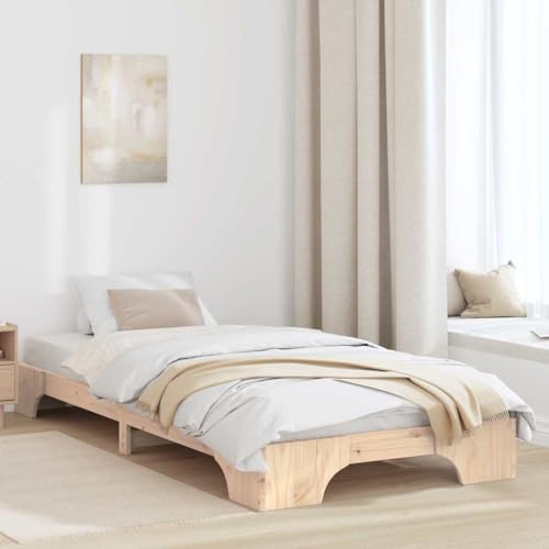 Qnhdfrt Bettgestell 90x190 cm aus massivem Kiefernholz Natürliches Finish Robuste Rahmenkonstruktion für Erwachsene und Gäste Einzelbett mit ergonomischem Design von Qnhdfrt
