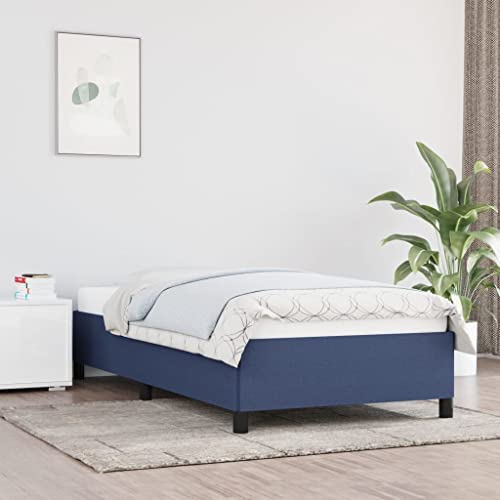 Qnhdfrt Bettgestell Blau 100x200 cm Stoff Bezug mit Sperrholzlatten Stabil und Langlebig für Erholsamen Schlaf Gästebett oder Jugendbett von Qnhdfrt