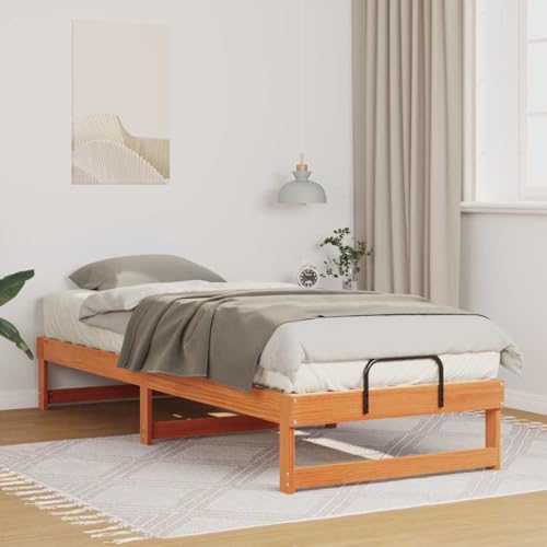 Qnhdfrt Bettgestell Braun 80 x 200 cm Massivholz Kiefer Plattformbett mit Tragegriffen Minimalistisches Design für Schlafzimmer und Gästezimmer von Qnhdfrt