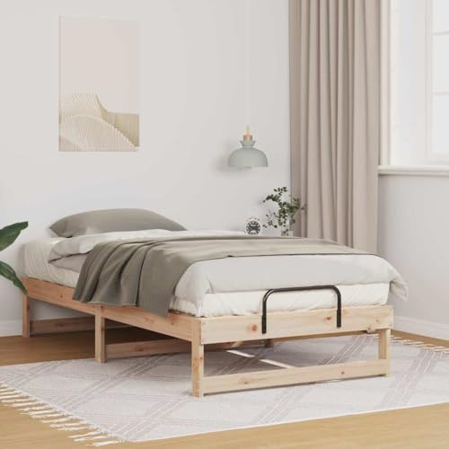 Qnhdfrt Bettgestell Braun 90 x 200 cm aus Massivholz Kiefer mit Tragegriffen Plattformbett Modernes Design für Schlafzimmer Gästebett und Jugendzimmer von Qnhdfrt