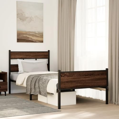 Qnhdfrt Bettgestell Braun Eiche 75x190 cm mit Lattenrost Stahlkonstruktion Robuste Metallbett für Schlafzimmer Gästebett und Heimbett Qnhdfrt Bettgestell Braun Eiche 75x190 cm mit Lattenrost Stahlkonstruktion Robuste Metallbett für Schlafzimmer Gästebett und Heimbett von Qnhdfrt