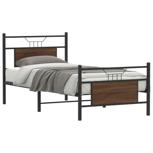 Qnhdfrt Bettgestell Braun Eiche 75x190 cm mit Lattenrost Stauraum und Kopfteil Stabiles Metallbett aus Holzwerkstoff für Schlafzimmer Gästebett oder Jugendbett Qnhdfrt Bettgestell Braun Eiche 75x190 cm mit Lattenrost Stauraum und Kopfteil Stabiles Metallbett aus Holzwerkstoff für Schlafzimmer Gästebett oder Jugendbett von Qnhdfrt