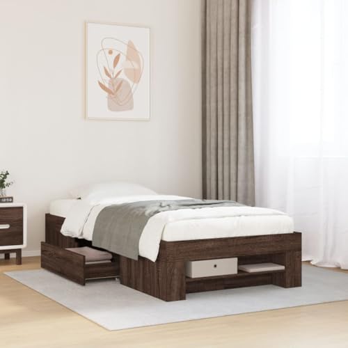 Qnhdfrt Bettgestell Braun Eiche 75x190 cm mit Lattenrost und Stauraum Langlebiges Holzwerkstoff Bett für erholsamen Schlaf Jugendbett oder Gästebett Qnhdfrt Bettgestell Braun Eiche 75x190 cm mit Lattenrost und Stauraum Langlebiges Holzwerkstoff Bett für erholsamen Schlaf Jugendbett oder Gästebett von Qnhdfrt