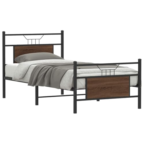 Qnhdfrt Bettgestell Braun Eiche 80x200 cm mit Lattenrost Stauraum und Kopfteil Stabiles Metallbett aus Holzwerkstoff für Schlafzimmer Gästebett oder Jugendbett Qnhdfrt Bettgestell Braun Eiche 80x200 cm mit Lattenrost Stauraum und Kopfteil Stabiles Metallbett aus Holzwerkstoff für Schlafzimmer Gästebett oder Jugendbett von Qnhdfrt